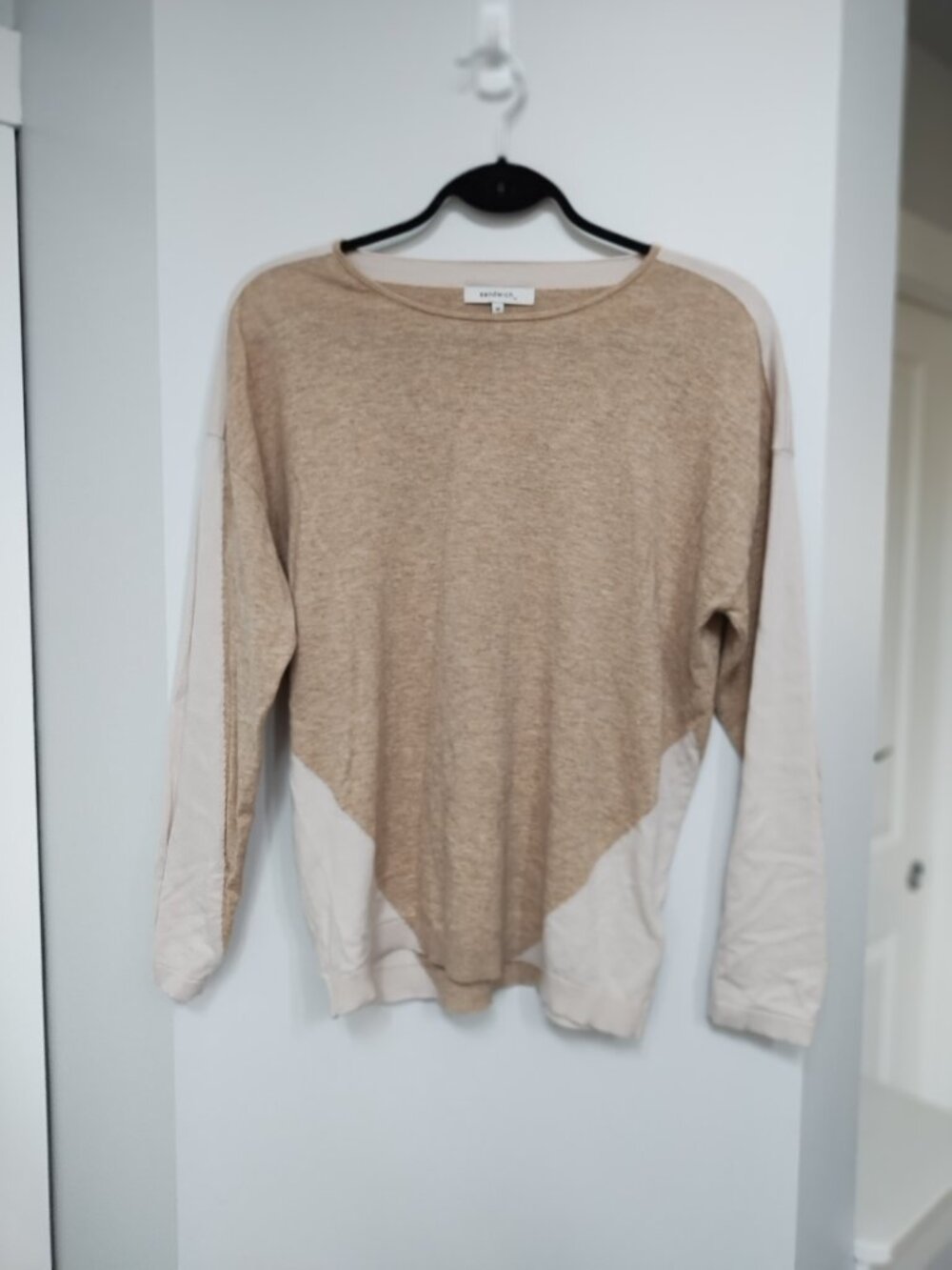 Sandwich cotton/yak/silk blend long sleeve boat neck sweater